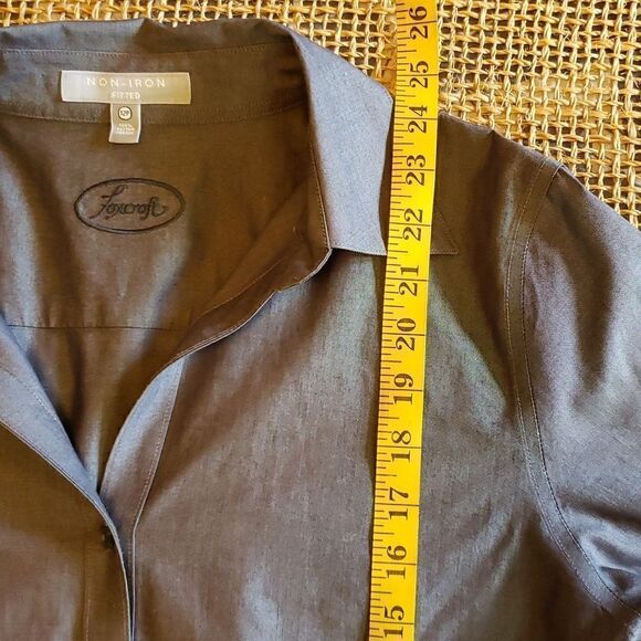 FOXCROFT Gray Office 3/4 Sleeve Non-Iron Fitted Collared Cotton Button-Up 12P - Picture 11 of 11